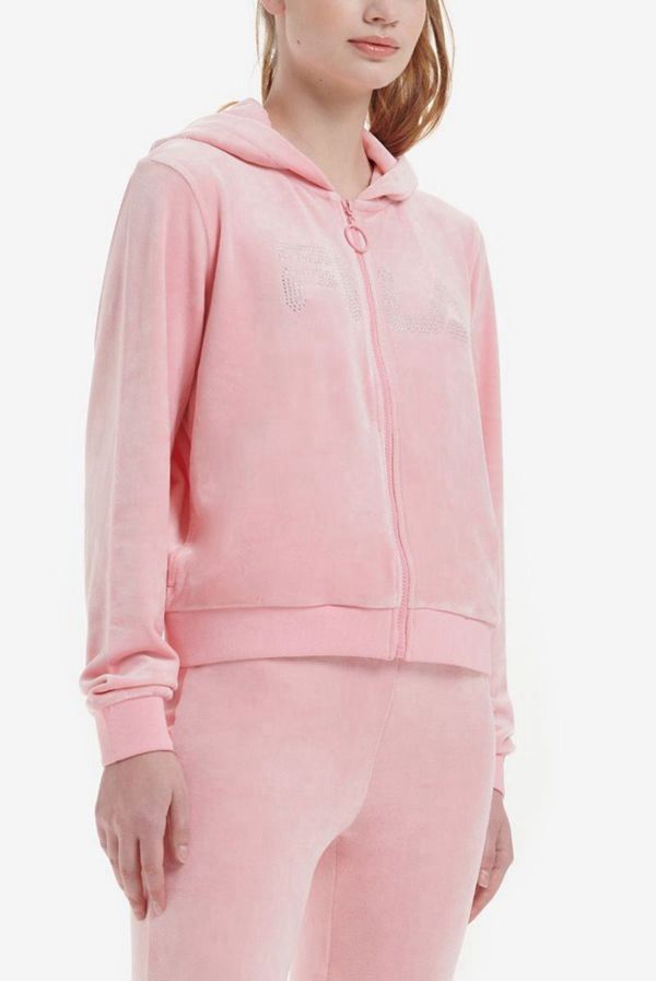 Fila Laurel Velour Diamante Zip Women's Hoodies - Pink,NZ 105-71632